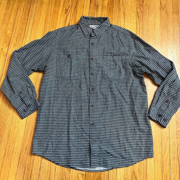 Duluth Trading Shirt Mens Large Tall Free Swingin Flannel Relaxed Stripe Blue - Picture 1 of 8